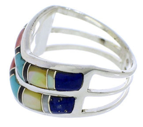 Genuine Sterling Silver Multicolor Inlay Ring Size 8-3/4 VX58486